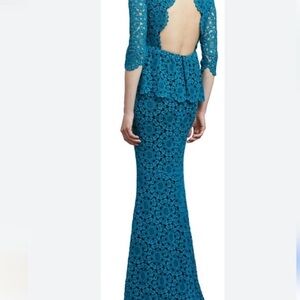 Alice + Olivia Teal Floral Lace Pencil Skirt